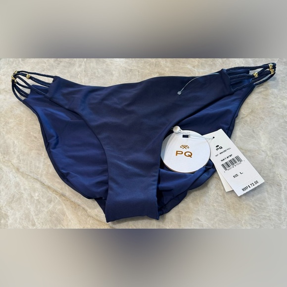 NWT PILYQ Navy‎ Side Braided Bikini Bottom Size Large - Picture 5 of 10